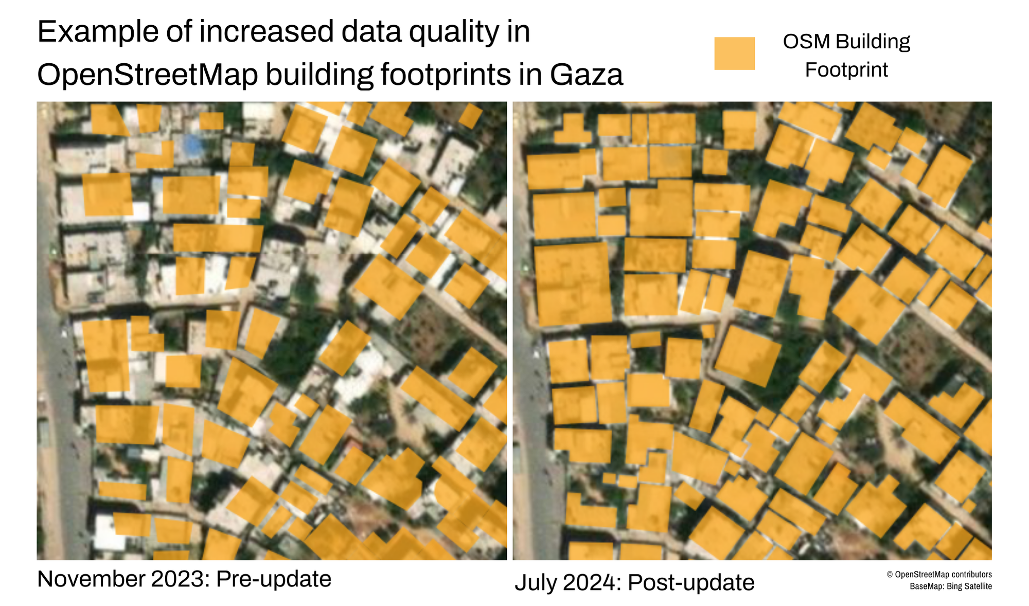 Example of increased data quality in OpenStreetMap building footprints in Gaza B