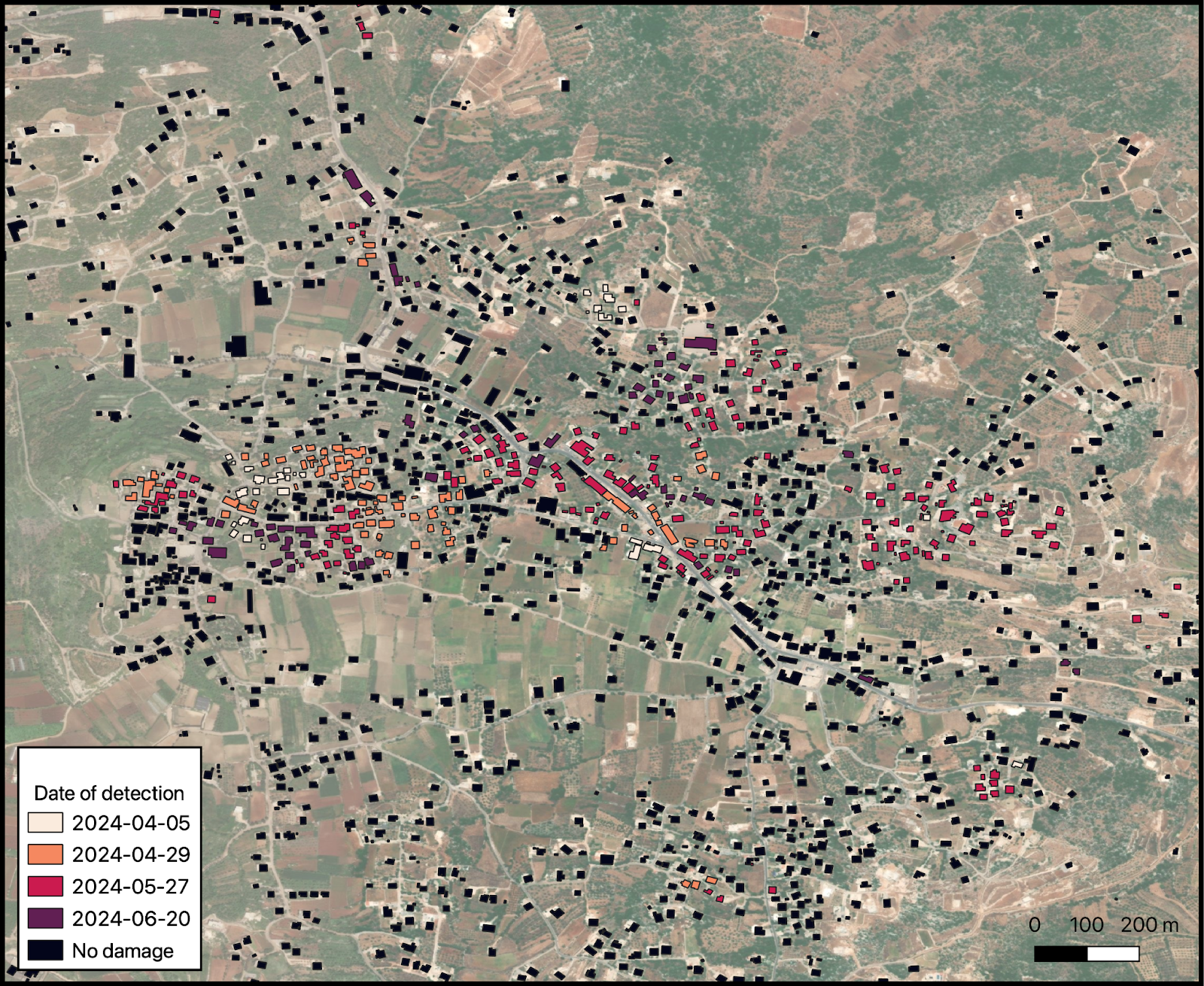 Snapshot of likely damaged or destroyed buildings