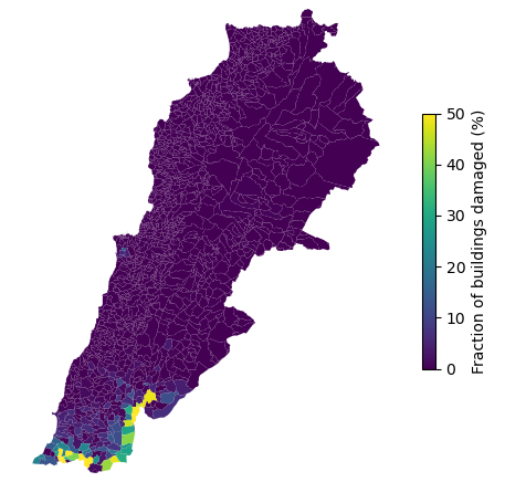 Percentage of buildings likely damaged or destroyed